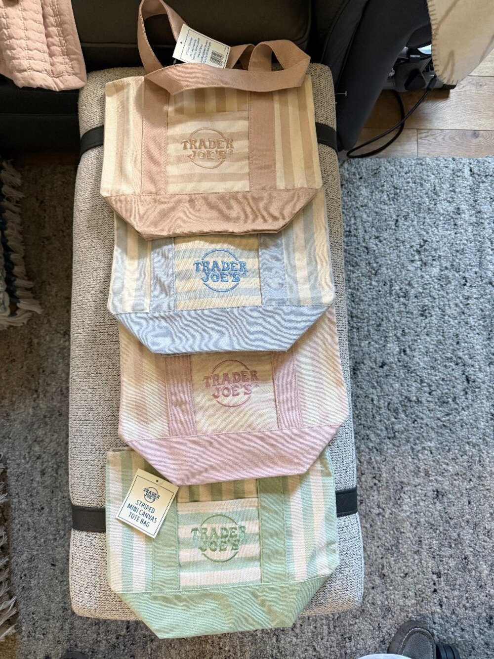 Trader Joe's Striped Pastel Mini Totes NWT Set of 4 Spring Colors